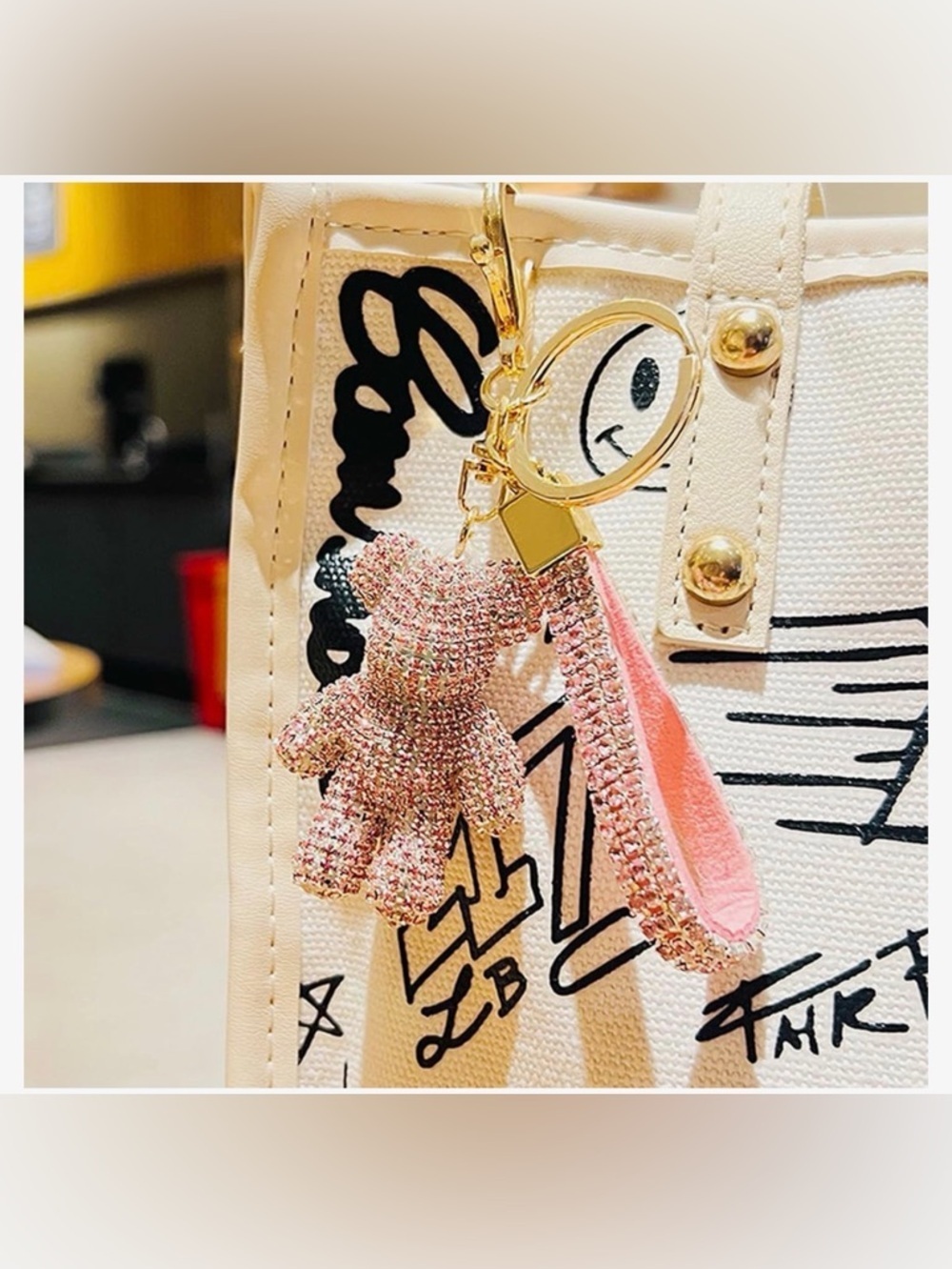 Sparkling Pink Teddy Bag Charm Keyring with Strap